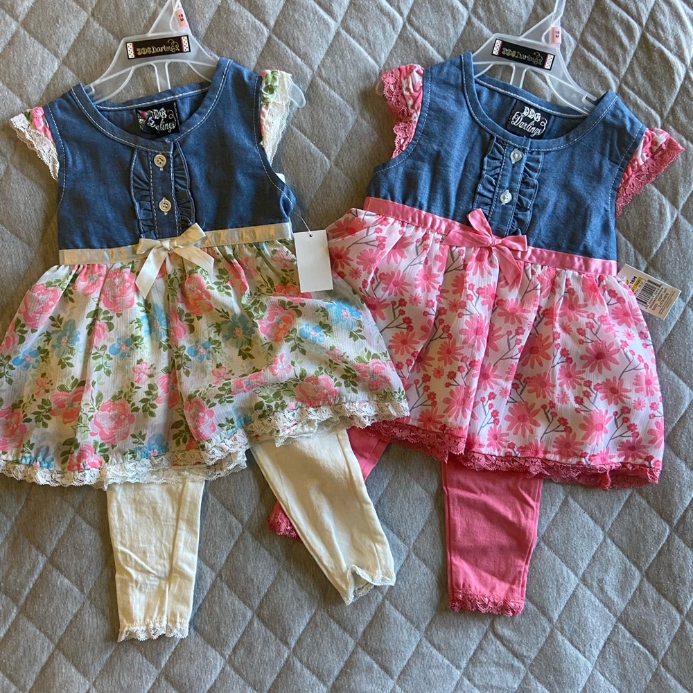 2 coordinating dress leggings outfits. Size 18 months